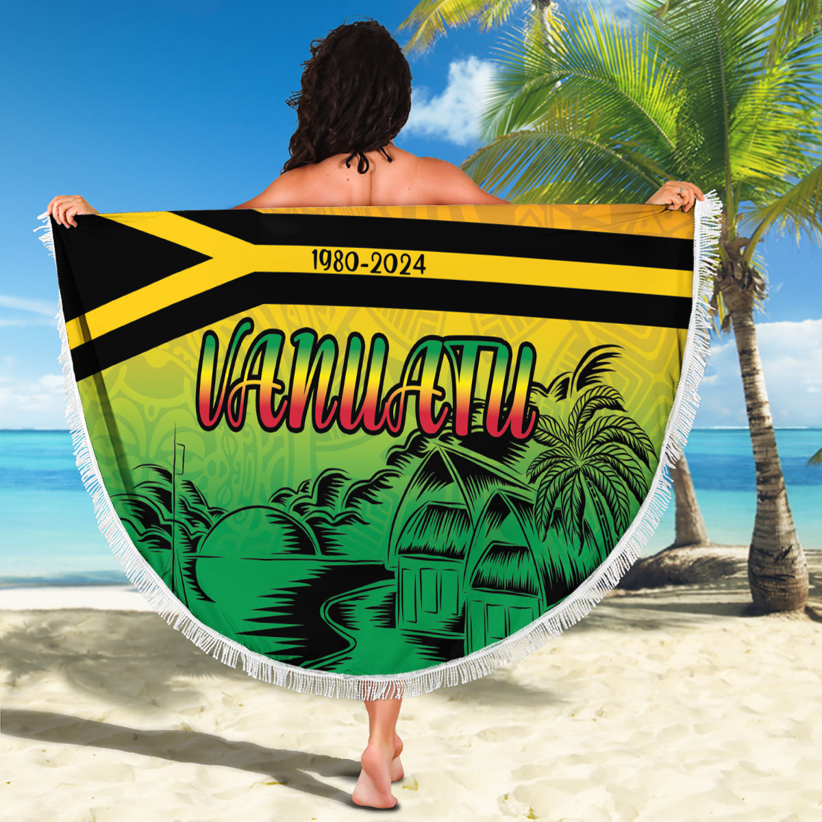 Hapi 44th Indipendens Dei Vanuatu Beach Blanket Yumi 1980 with Vanuatuan Beach Landscape LT9 - Polynesian Pride