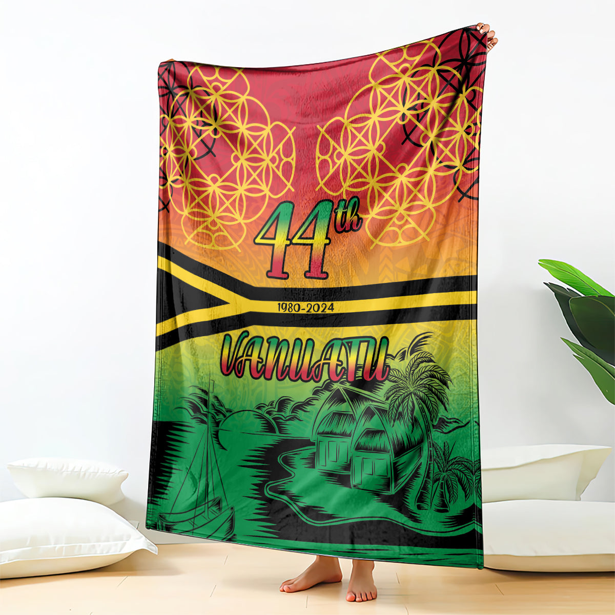 Hapi 44th Indipendens Dei Vanuatu Blanket Yumi 1980 with Vanuatuan Beach Landscape LT9 - Polynesian Pride
