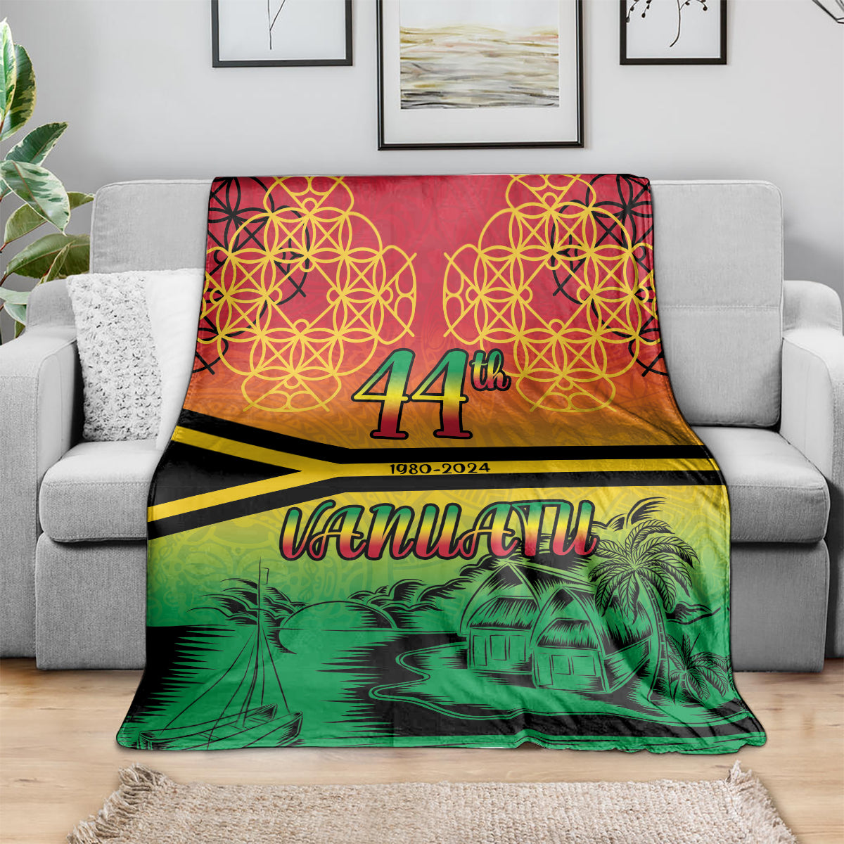 Hapi 44th Indipendens Dei Vanuatu Blanket Yumi 1980 with Vanuatuan Beach Landscape LT9 - Polynesian Pride