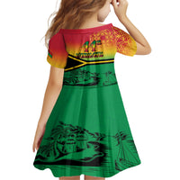 Hapi 44th Indipendens Dei Vanuatu Family Matching Long Sleeve Bodycon Dress and Hawaiian Shirt Yumi 1980 with Vanuatuan Beach Landscape