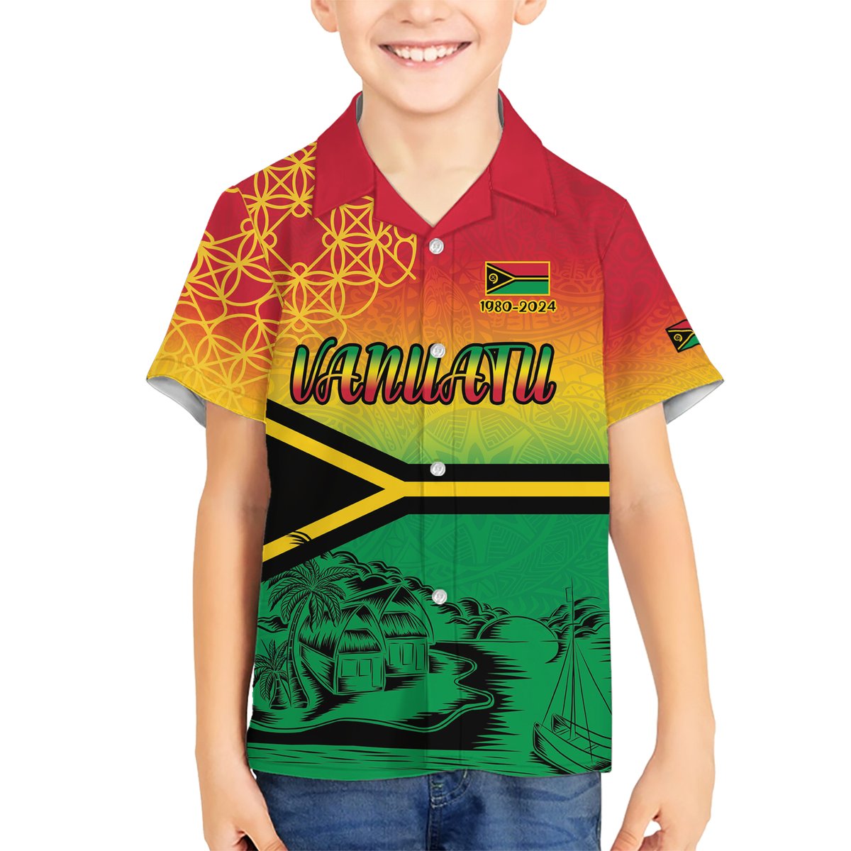Hapi 44th Indipendens Dei Vanuatu Hawaiian Shirt Yumi 1980 with Vanuatuan Beach Landscape LT9 - Polynesian Pride