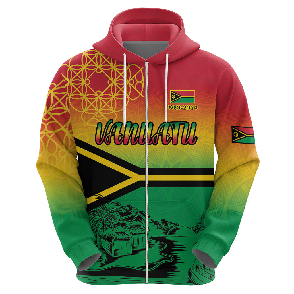 Hapi 44th Indipendens Dei Vanuatu Hoodie Yumi 1980 with Vanuatuan Beach Landscape