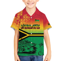 Hapi 44th Indipendens Dei Vanuatu Kid Hawaiian Shirt Yumi 1980 with Vanuatuan Beach Landscape