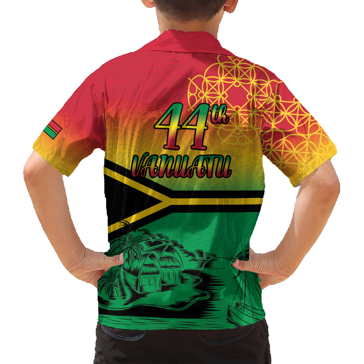 Hapi 44th Indipendens Dei Vanuatu Kid Hawaiian Shirt Yumi 1980 with Vanuatuan Beach Landscape