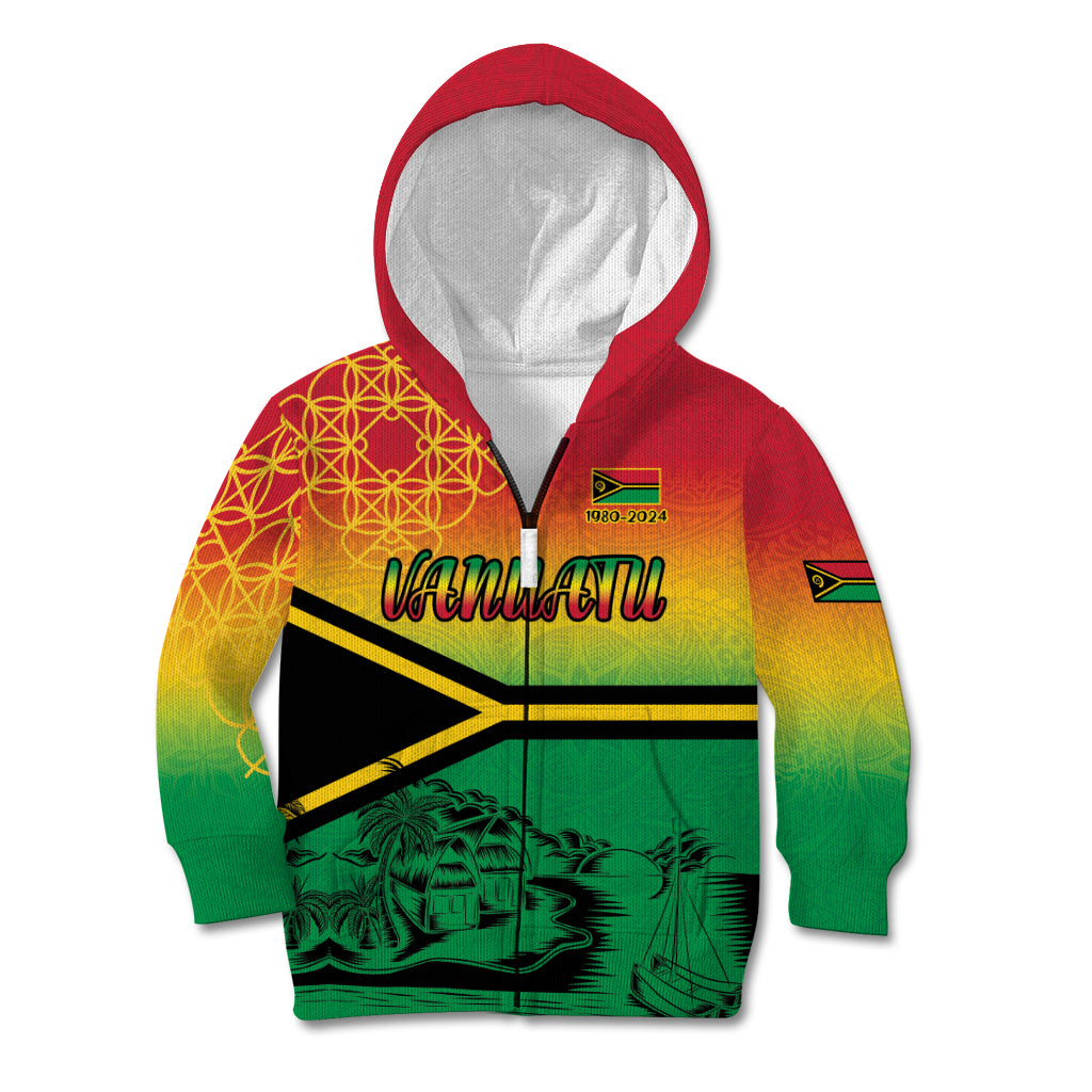 Hapi 44th Indipendens Dei Vanuatu Kid Hoodie Yumi 1980 with Vanuatuan Beach Landscape