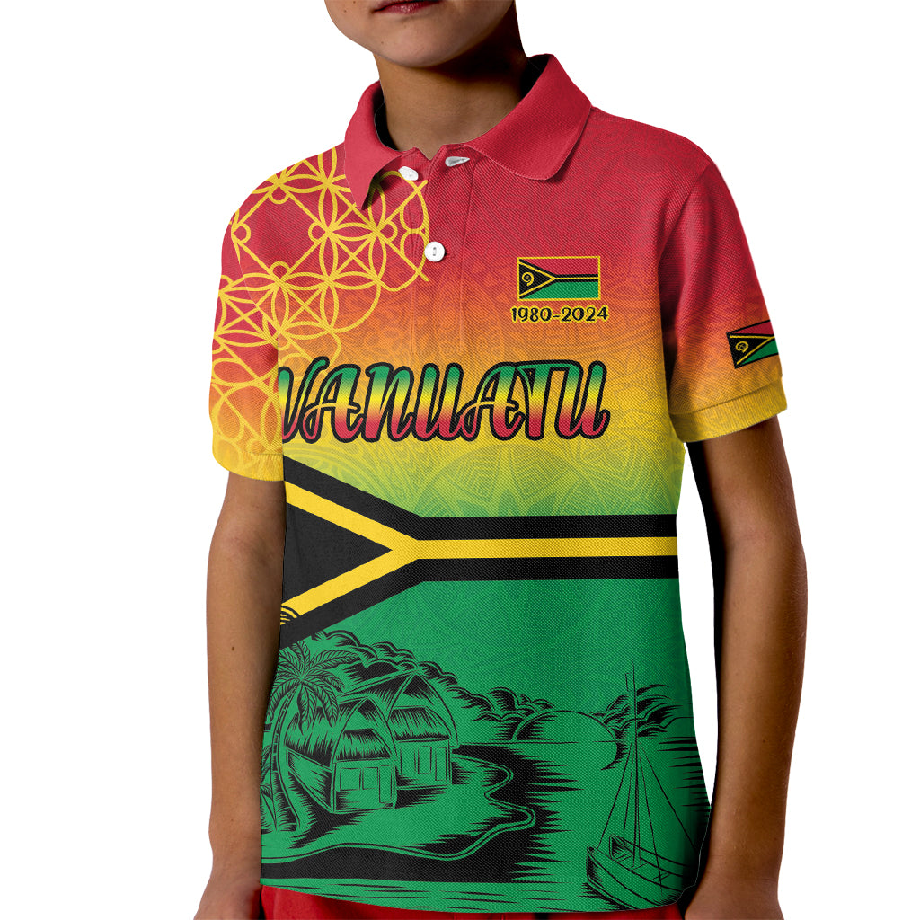 Hapi 44th Indipendens Dei Vanuatu Kid Polo Shirt Yumi 1980 with Vanuatuan Beach Landscape