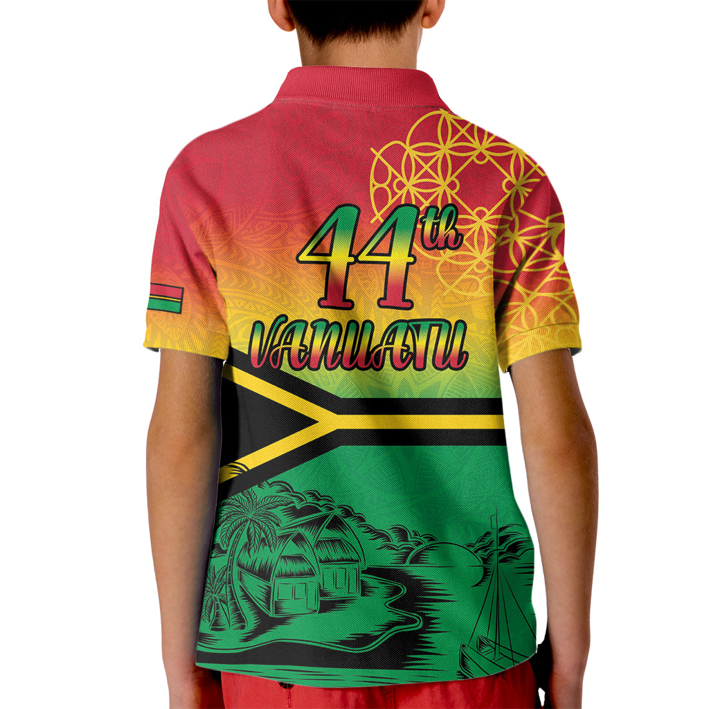 Hapi 44th Indipendens Dei Vanuatu Kid Polo Shirt Yumi 1980 with Vanuatuan Beach Landscape