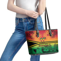 Hapi 44th Indipendens Dei Vanuatu Leather Tote Bag Yumi 1980 with Vanuatuan Beach Landscape