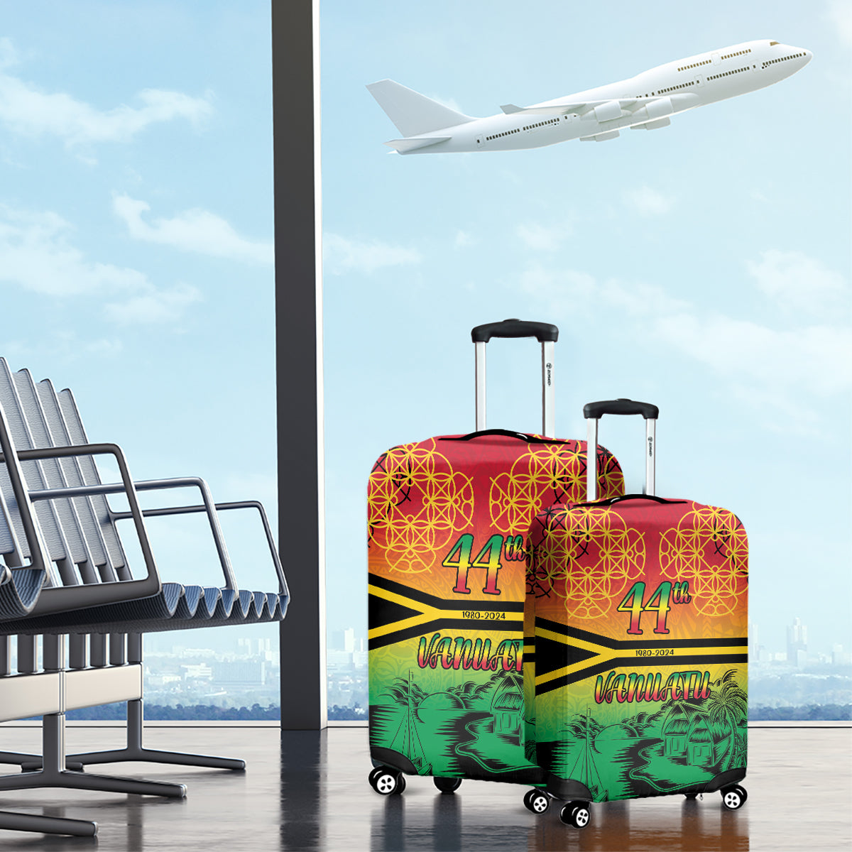 Hapi 44th Indipendens Dei Vanuatu Luggage Cover Yumi 1980 with Vanuatuan Beach Landscape