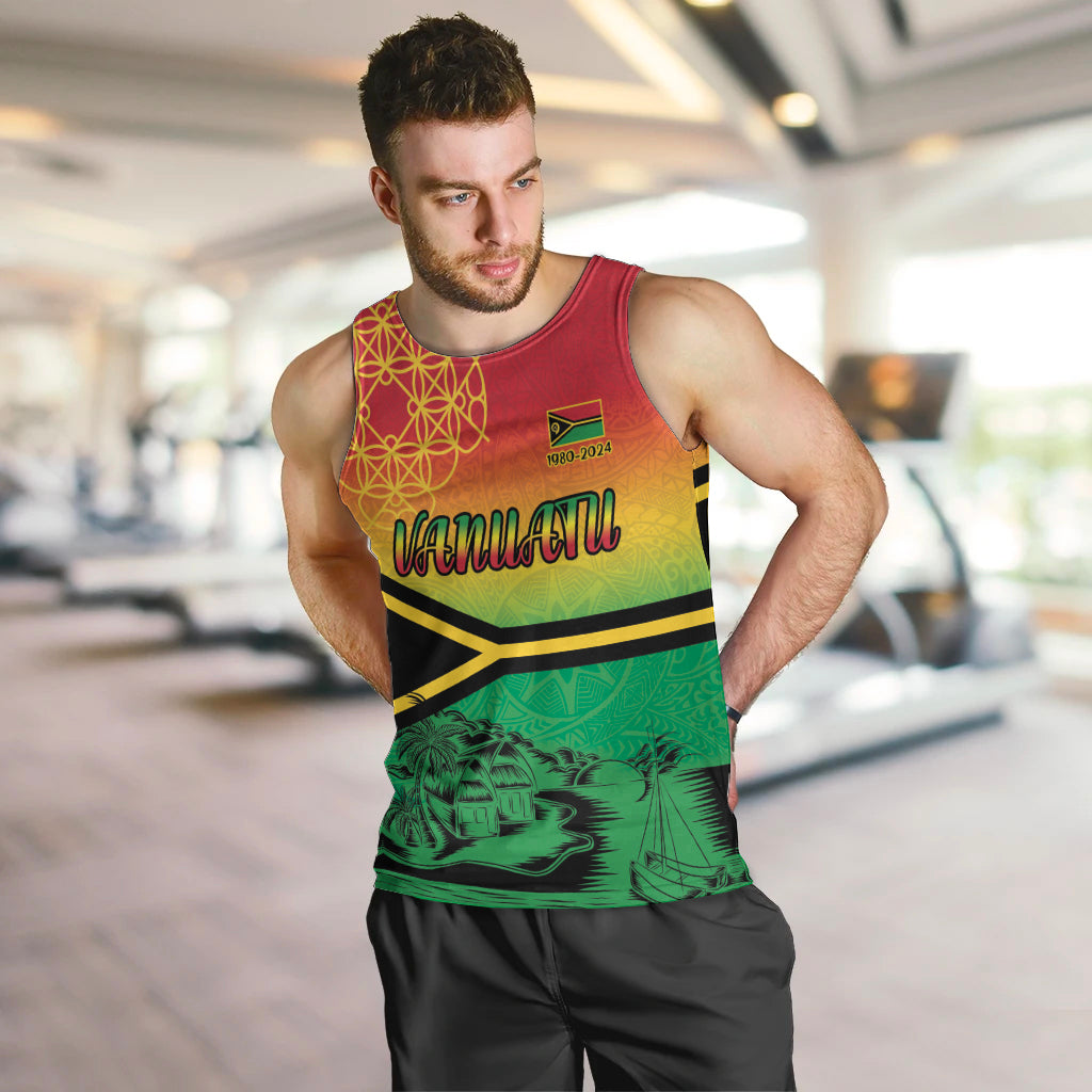 Hapi 44th Indipendens Dei Vanuatu Men Tank Top Yumi 1980 with Vanuatuan Beach Landscape LT9 Reggae - Polynesian Pride