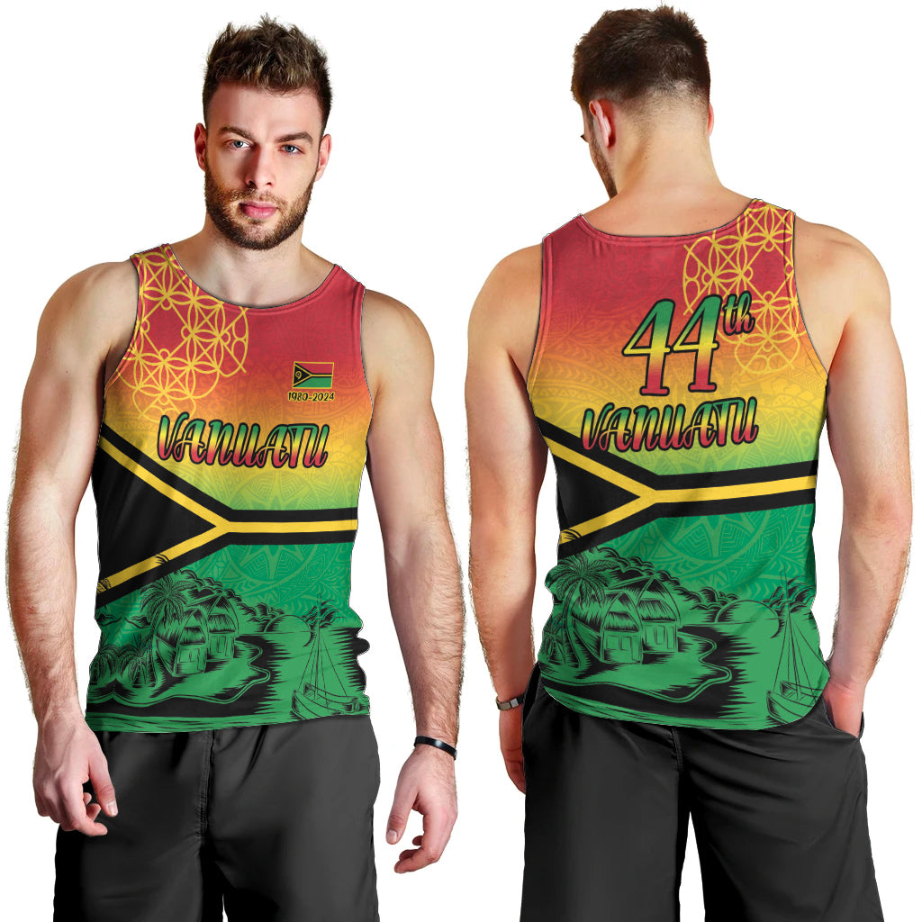 Hapi 44th Indipendens Dei Vanuatu Men Tank Top Yumi 1980 with Vanuatuan Beach Landscape LT9 - Polynesian Pride