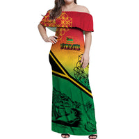 Hapi 44th Indipendens Dei Vanuatu Off Shoulder Maxi Dress Yumi 1980 with Vanuatuan Beach Landscape LT9 Women Reggae - Polynesian Pride