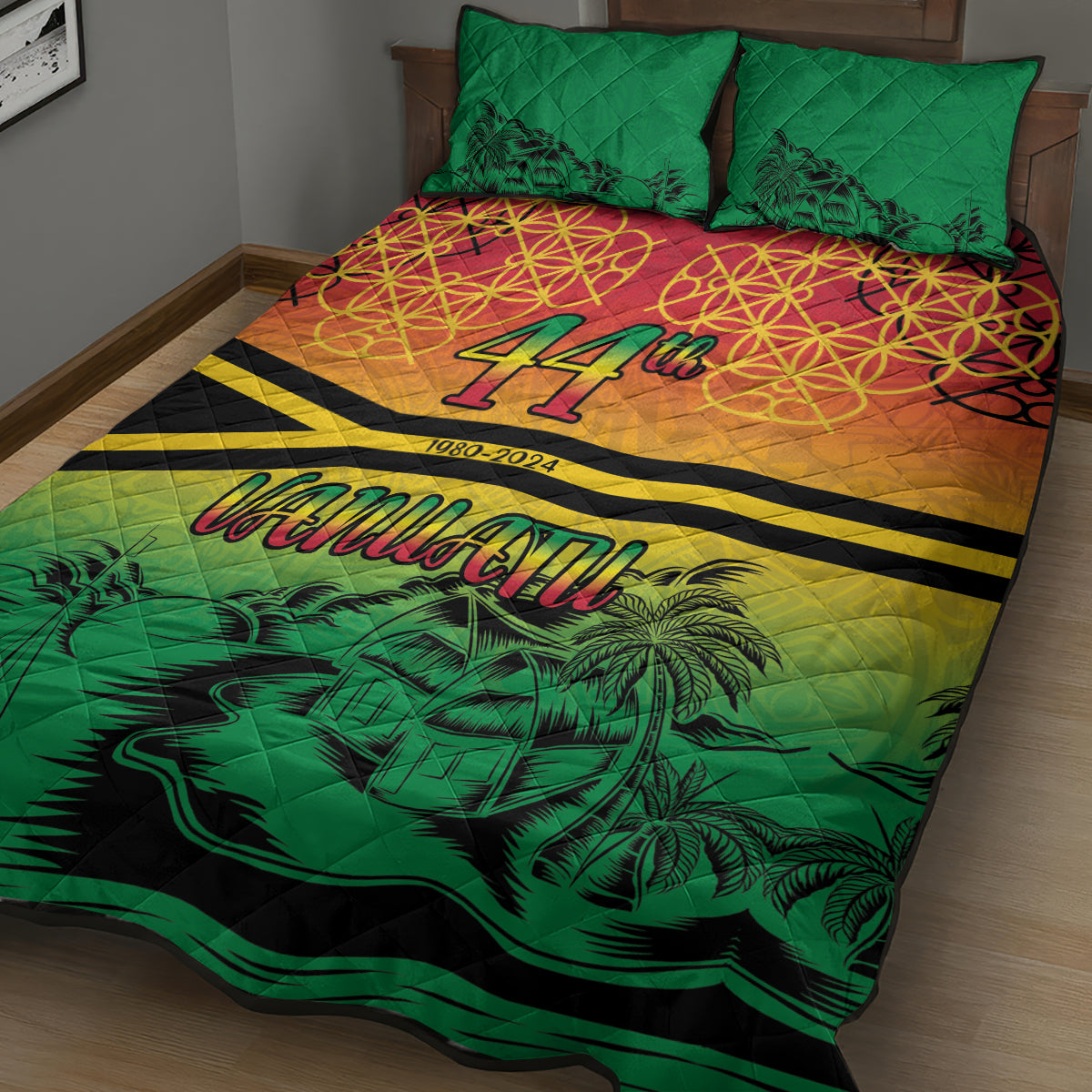 Hapi 44th Indipendens Dei Vanuatu Quilt Bed Set Yumi 1980 with Vanuatuan Beach Landscape LT9 - Polynesian Pride