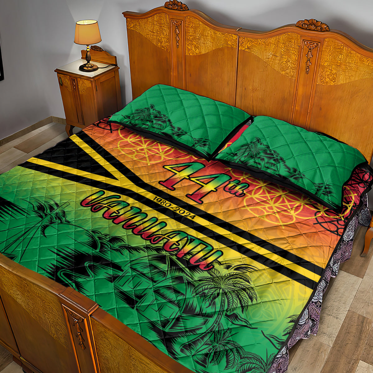 Hapi 44th Indipendens Dei Vanuatu Quilt Bed Set Yumi 1980 with Vanuatuan Beach Landscape LT9 - Polynesian Pride