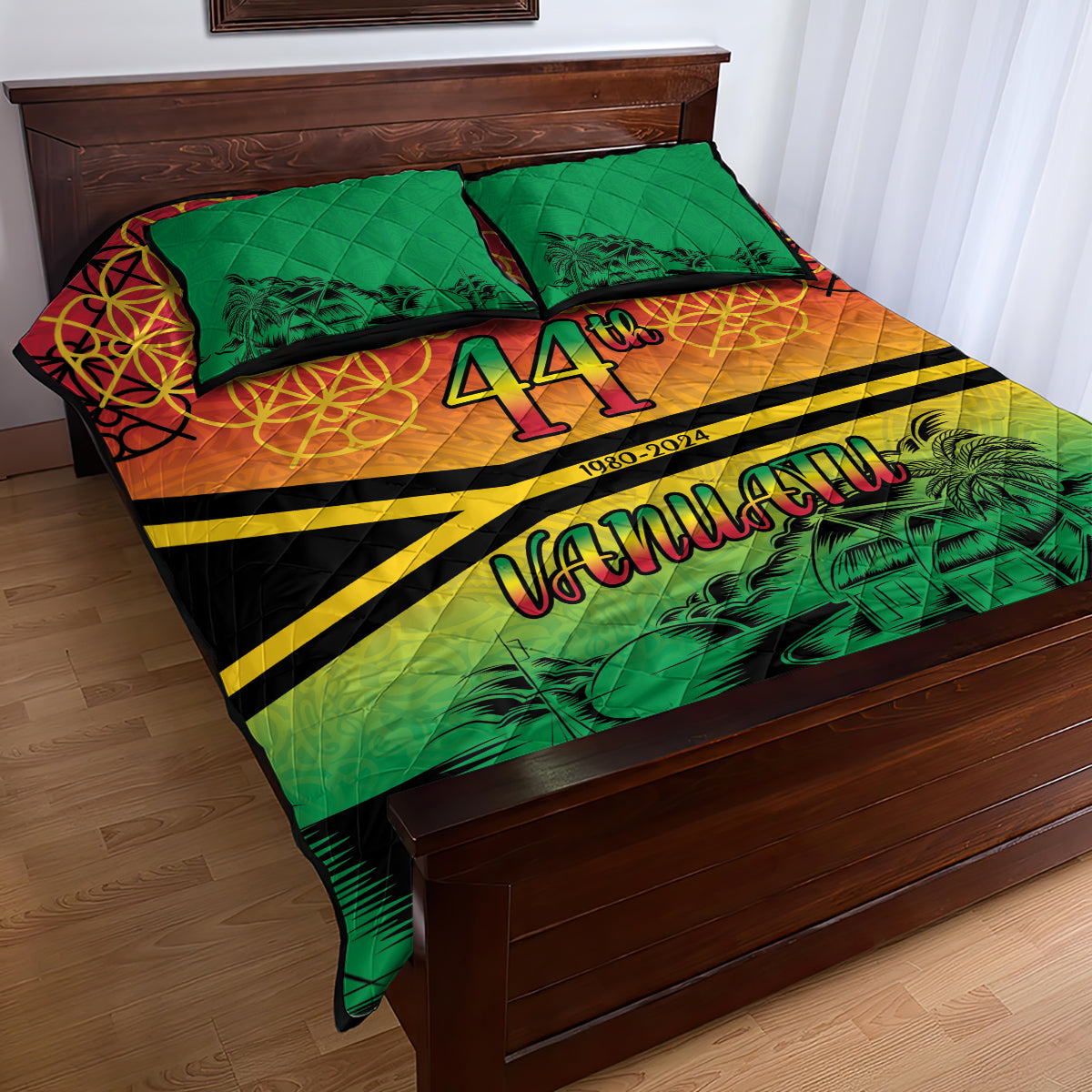 Hapi 44th Indipendens Dei Vanuatu Quilt Bed Set Yumi 1980 with Vanuatuan Beach Landscape LT9 - Polynesian Pride