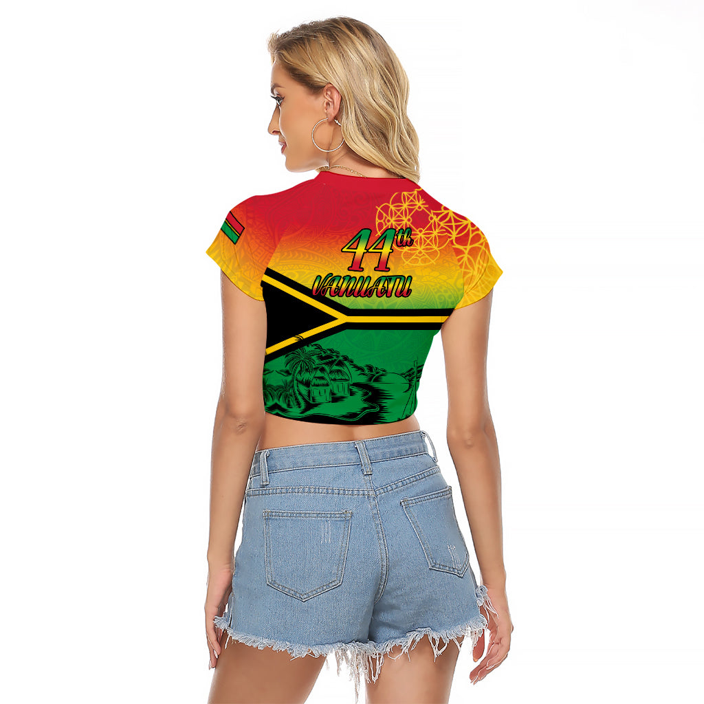 Hapi 44th Indipendens Dei Vanuatu Raglan Cropped T Shirt Yumi 1980 with Vanuatuan Beach Landscape