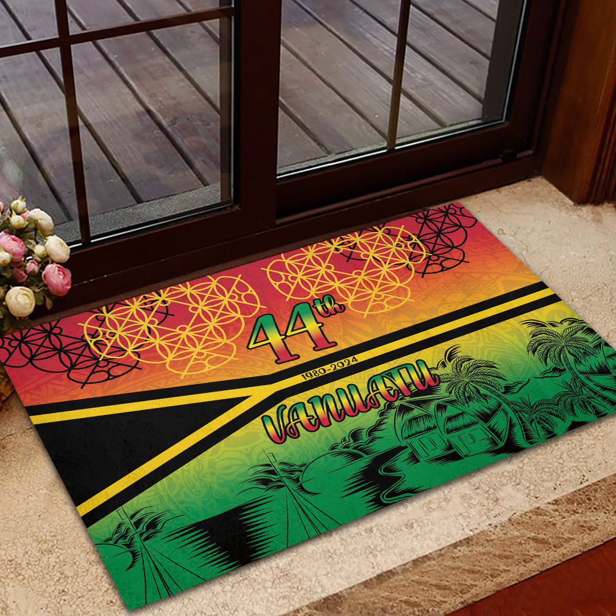 Hapi 44th Indipendens Dei Vanuatu Rubber Doormat Yumi 1980 with Vanuatuan Beach Landscape LT9 - Polynesian Pride