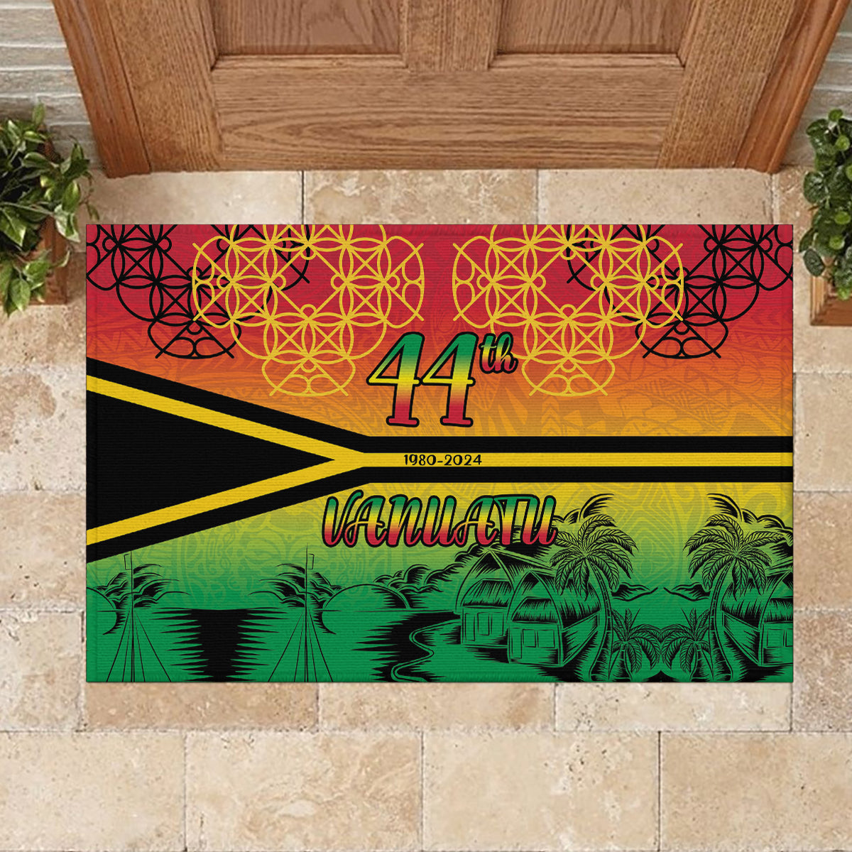 Hapi 44th Indipendens Dei Vanuatu Rubber Doormat Yumi 1980 with Vanuatuan Beach Landscape LT9 - Polynesian Pride