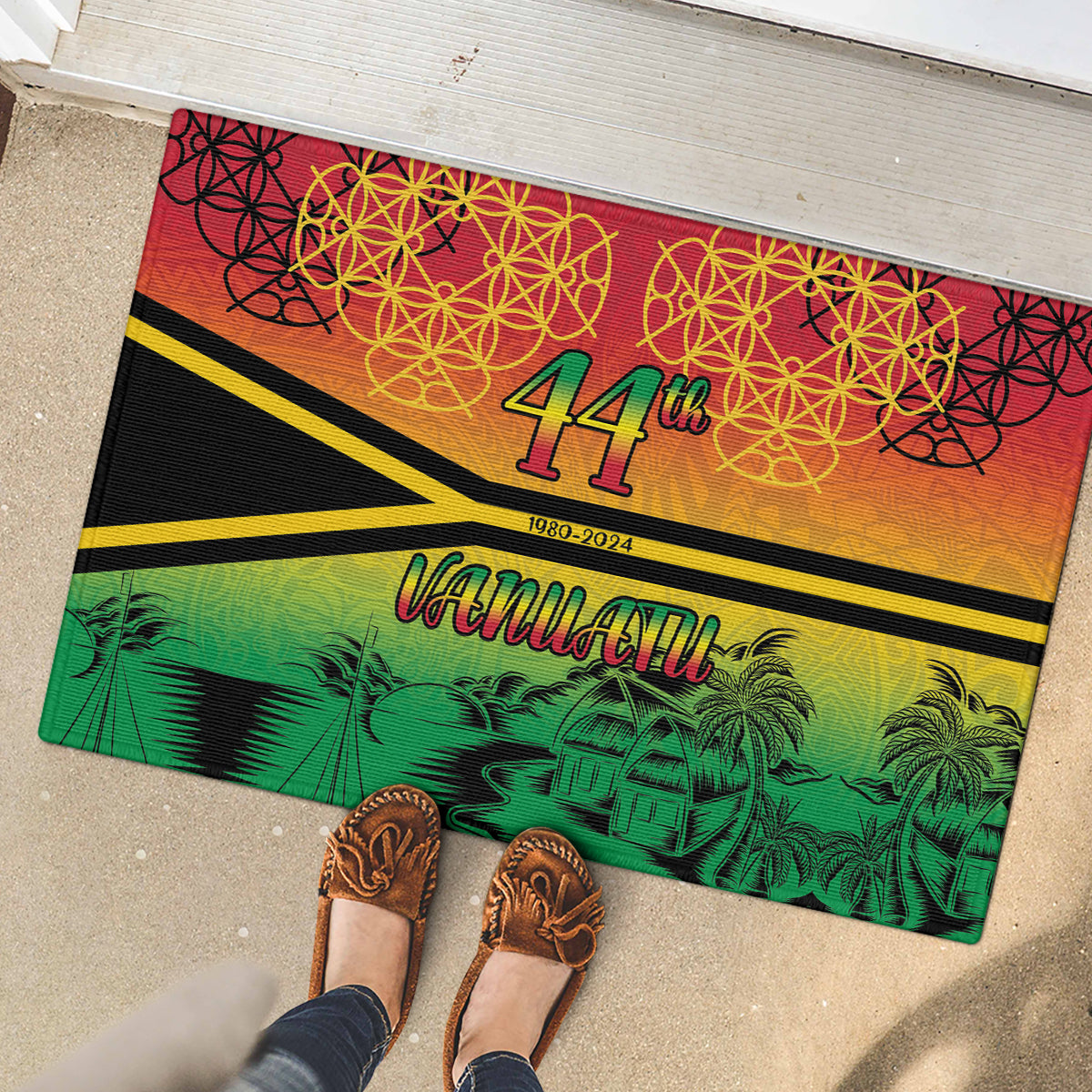 Hapi 44th Indipendens Dei Vanuatu Rubber Doormat Yumi 1980 with Vanuatuan Beach Landscape LT9 - Polynesian Pride