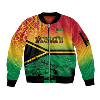 Hapi 44th Indipendens Dei Vanuatu Sleeve Zip Bomber Jacket Yumi 1980 with Vanuatuan Beach Landscape LT9 Unisex Reggae - Polynesian Pride