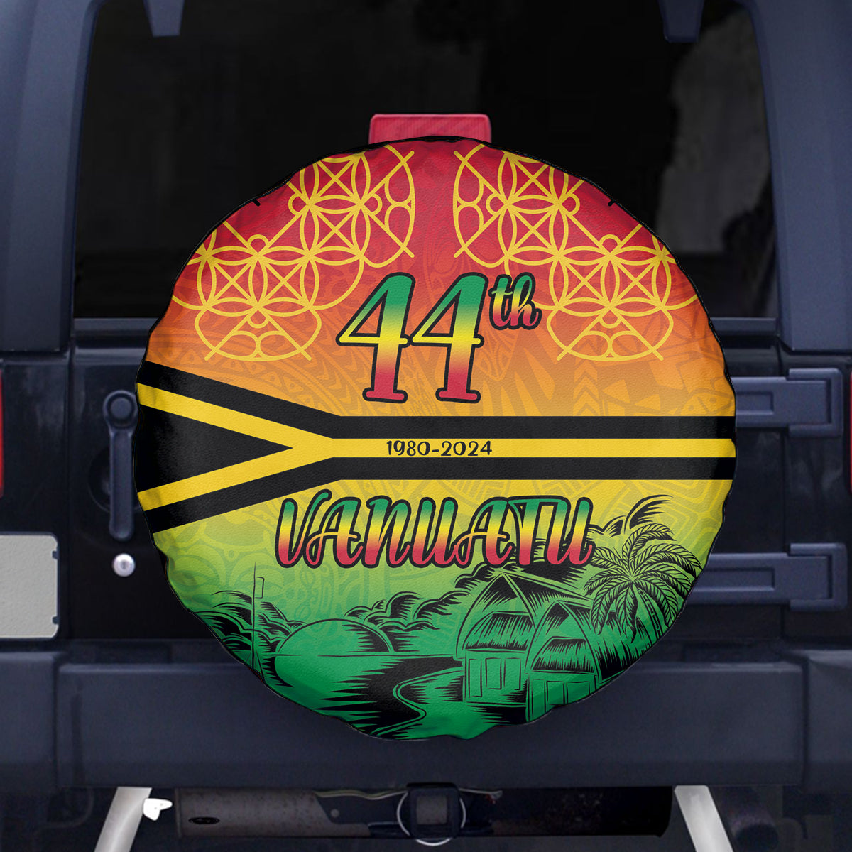 Hapi 44th Indipendens Dei Vanuatu Spare Tire Cover Yumi 1980 with Vanuatuan Beach Landscape LT9 - Polynesian Pride