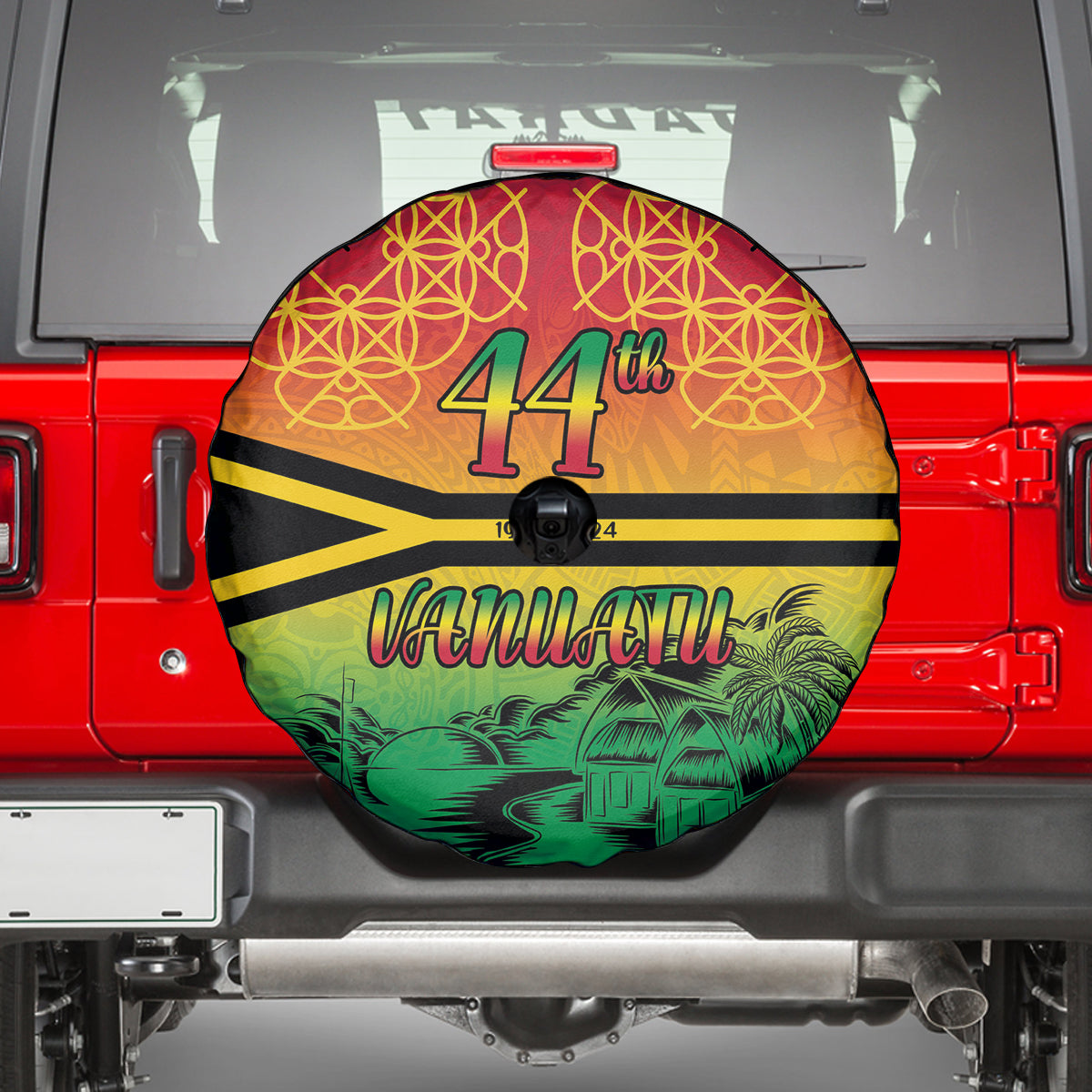 Hapi 44th Indipendens Dei Vanuatu Spare Tire Cover Yumi 1980 with Vanuatuan Beach Landscape LT9 - Polynesian Pride