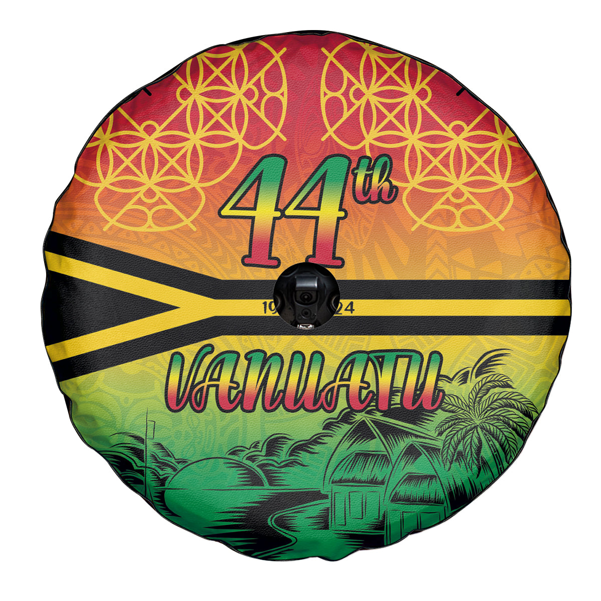 Hapi 44th Indipendens Dei Vanuatu Spare Tire Cover Yumi 1980 with Vanuatuan Beach Landscape LT9 - Polynesian Pride
