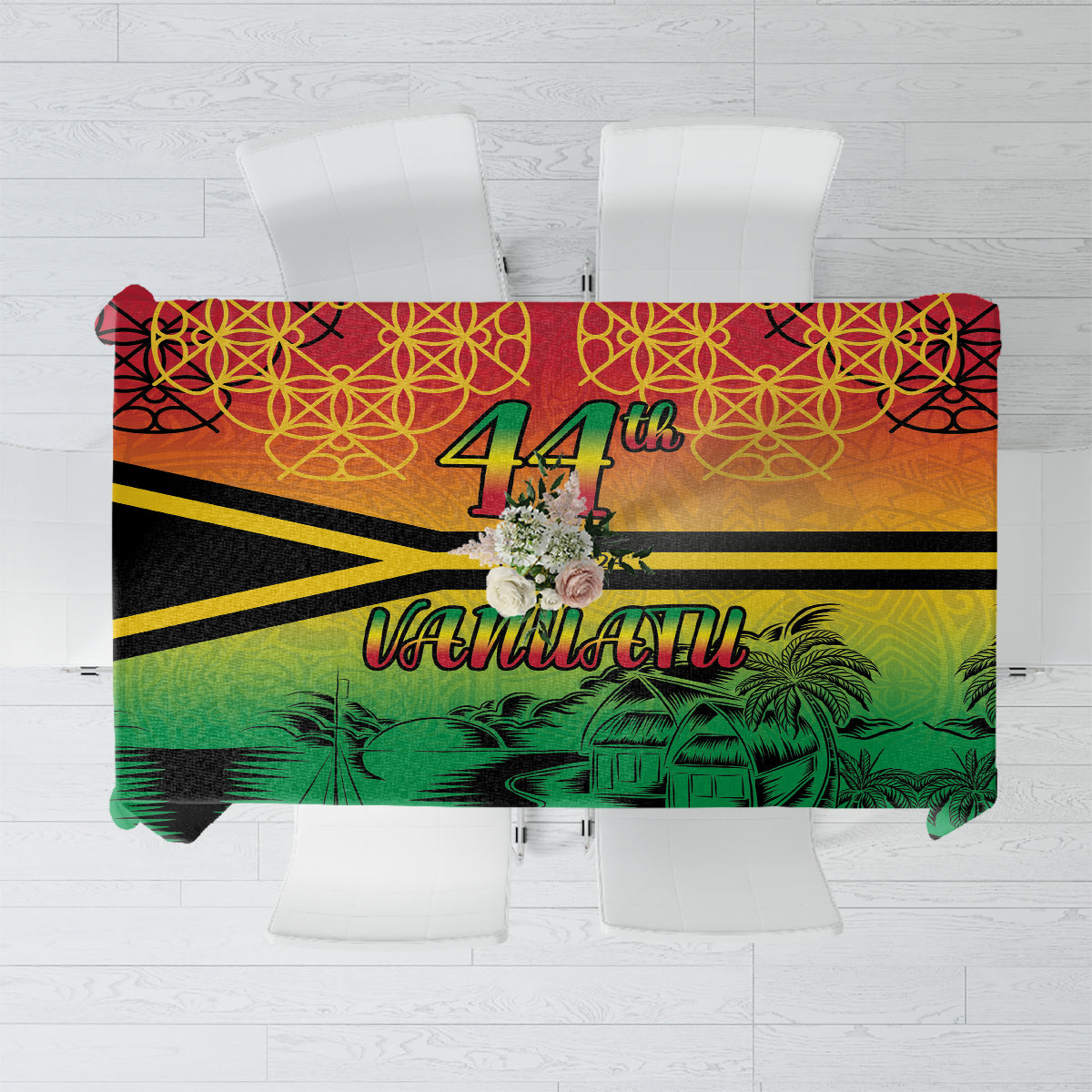 Hapi 44th Indipendens Dei Vanuatu Tablecloth Yumi 1980 with Vanuatuan Beach Landscape LT9 Reggae - Polynesian Pride