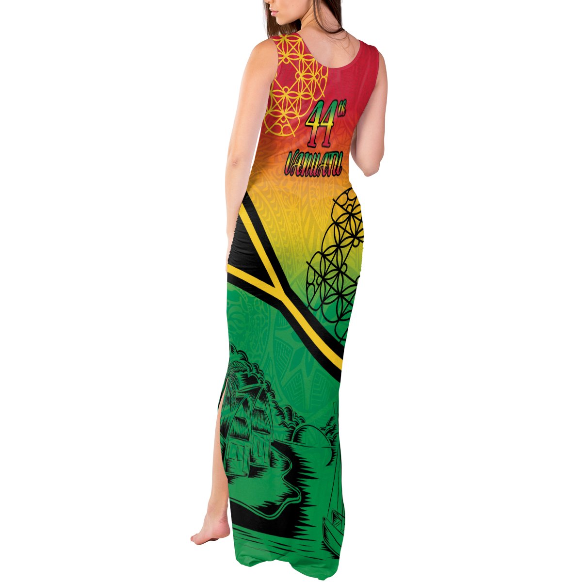 Hapi 44th Indipendens Dei Vanuatu Tank Maxi Dress Yumi 1980 with Vanuatuan Beach Landscape LT9 - Polynesian Pride