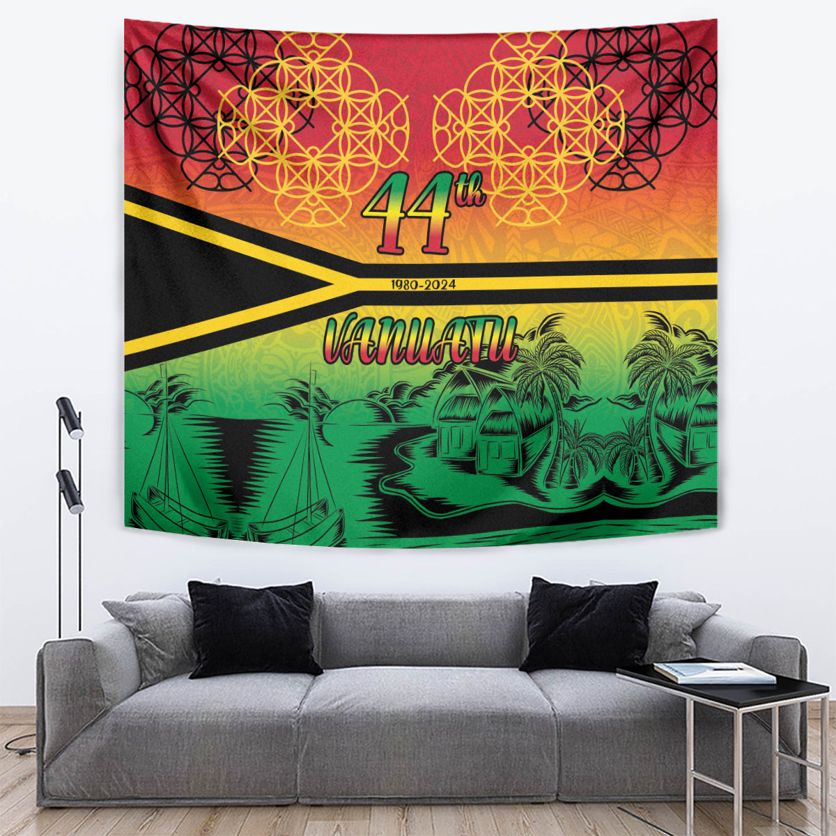 Hapi 44th Indipendens Dei Vanuatu Tapestry Yumi 1980 with Vanuatuan Beach Landscape LT9 Reggae - Polynesian Pride