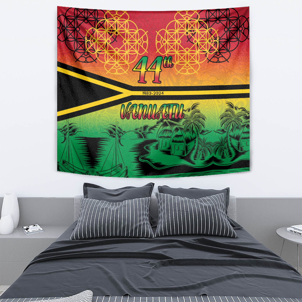 Hapi 44th Indipendens Dei Vanuatu Tapestry Yumi 1980 with Vanuatuan Beach Landscape LT9 - Polynesian Pride