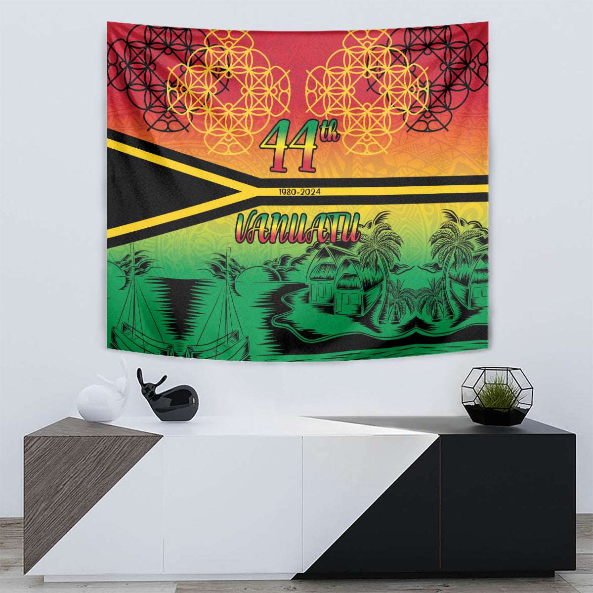 Hapi 44th Indipendens Dei Vanuatu Tapestry Yumi 1980 with Vanuatuan Beach Landscape LT9 - Polynesian Pride