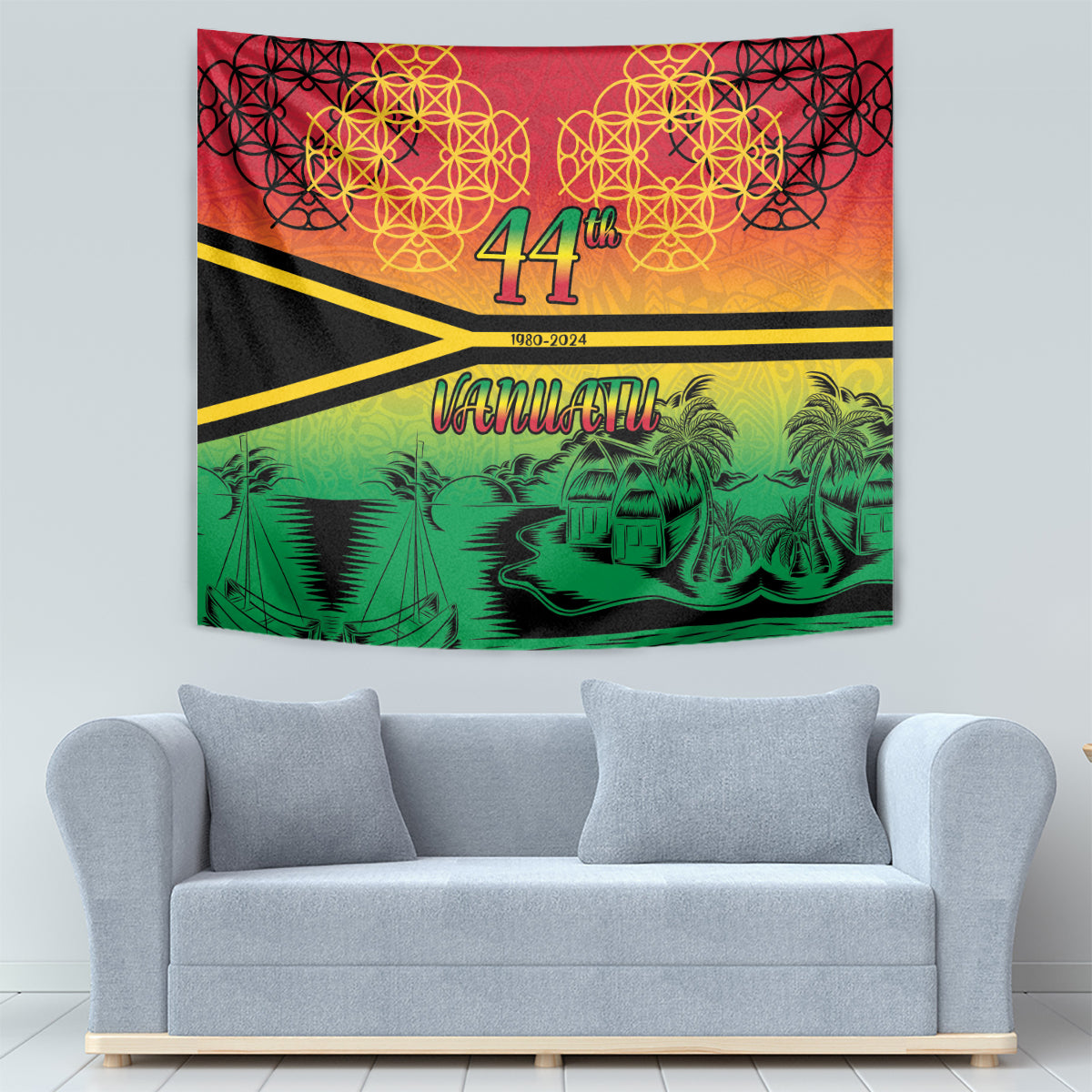 Hapi 44th Indipendens Dei Vanuatu Tapestry Yumi 1980 with Vanuatuan Beach Landscape LT9 - Polynesian Pride