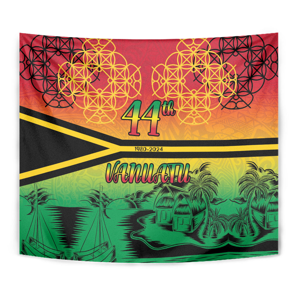 Hapi 44th Indipendens Dei Vanuatu Tapestry Yumi 1980 with Vanuatuan Beach Landscape LT9 - Polynesian Pride