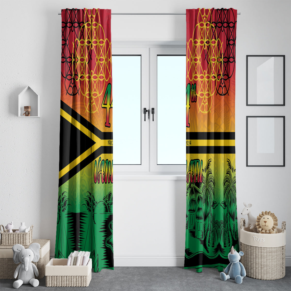 Hapi 44th Indipendens Dei Vanuatu Window Curtain Yumi 1980 with Vanuatuan Beach Landscape LT9 - Polynesian Pride