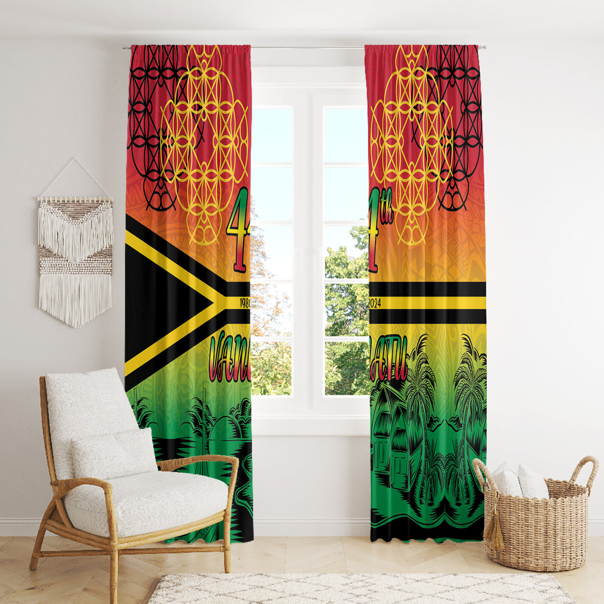 Hapi 44th Indipendens Dei Vanuatu Window Curtain Yumi 1980 with Vanuatuan Beach Landscape LT9 - Polynesian Pride