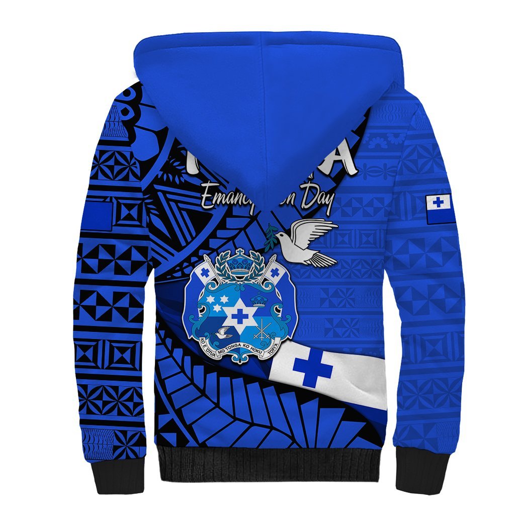 Tonga Emancipation Day Sherpa Hoodie Happy 53rd Independence Anniversary Blue Version LT9 - Polynesian Pride
