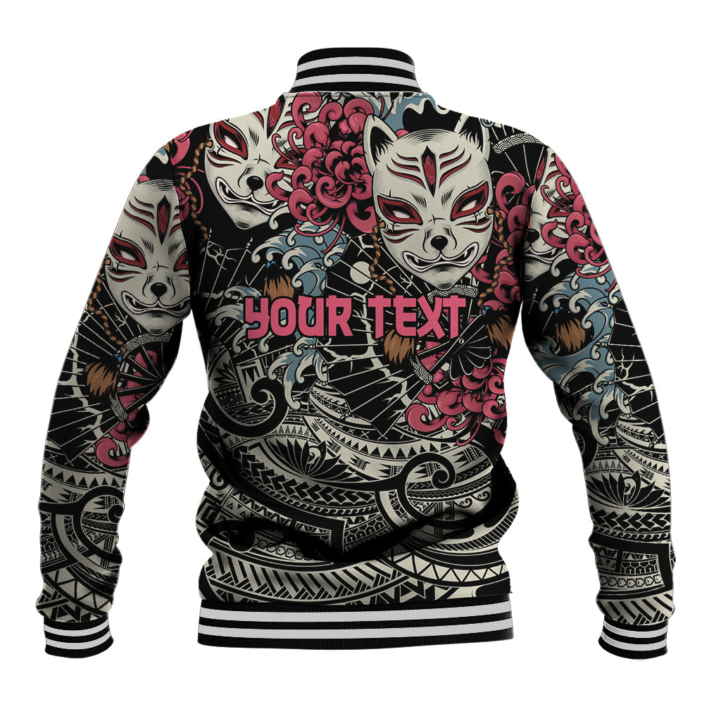 Personalized Japanese Kitsune Mask Baseball Jacket With Polynesian Arty Style LT9 - Polynesian Pride