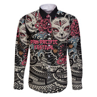 Personalized Japanese Kitsune Mask Family Matching Off Shoulder Maxi Dress and Hawaiian Shirt With Polynesian Arty Style LT9 Dad's Shirt - Long Sleeve Black - Polynesian Pride