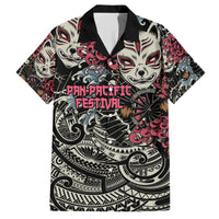 Personalized Japanese Kitsune Mask Family Matching Short Sleeve Bodycon Dress and Hawaiian Shirt With Polynesian Arty Style LT9 Dad's Shirt - Short Sleeve Black - Polynesian Pride