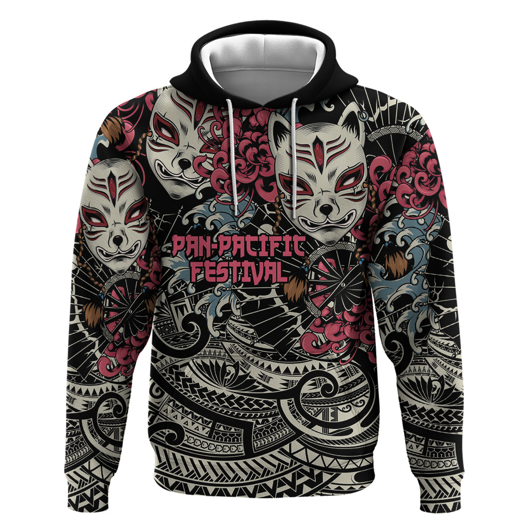 Personalized Japanese Kitsune Mask Hoodie With Polynesian Arty Style