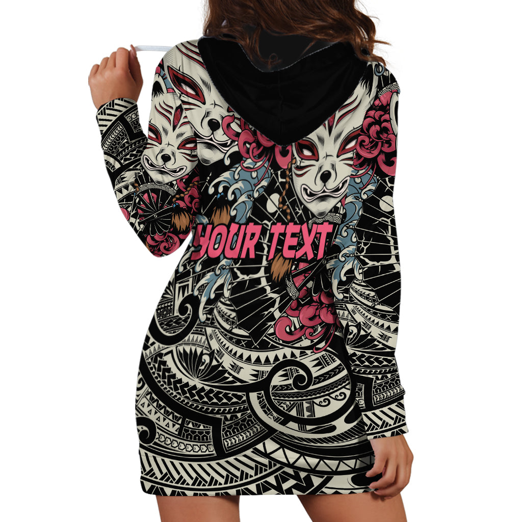 Personalized Japanese Kitsune Mask Hoodie Dress With Polynesian Arty Style LT9 - Polynesian Pride