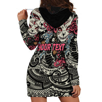 Personalized Japanese Kitsune Mask Hoodie Dress With Polynesian Arty Style LT9 - Polynesian Pride
