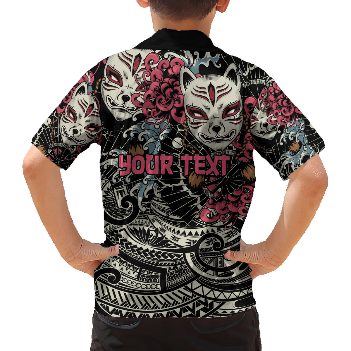 Personalized Japanese Kitsune Mask Kid Hawaiian Shirt With Polynesian Arty Style LT9 - Polynesian Pride