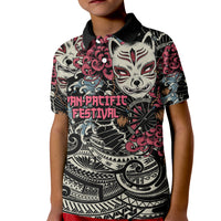 Personalized Japanese Kitsune Mask Kid Polo Shirt With Polynesian Arty Style
