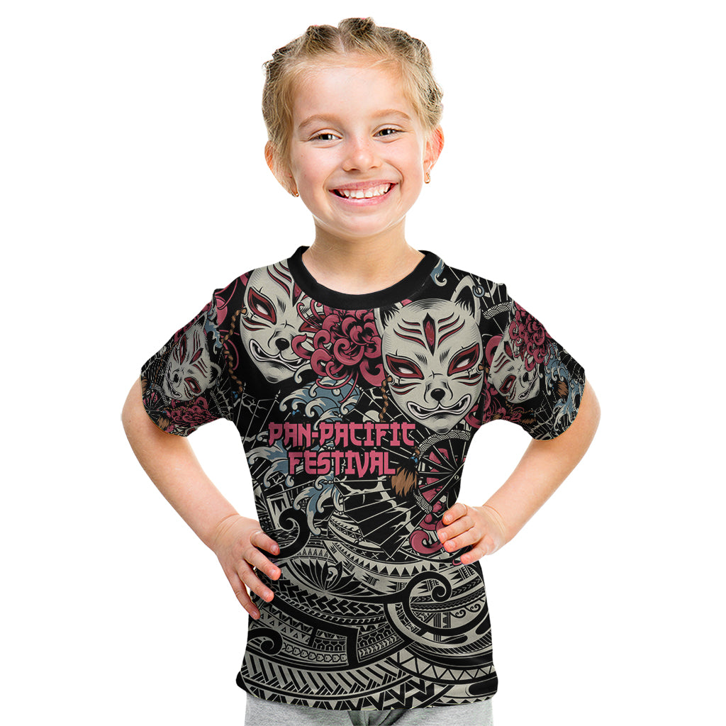 Personalized Japanese Kitsune Mask Kid T Shirt With Polynesian Arty Style