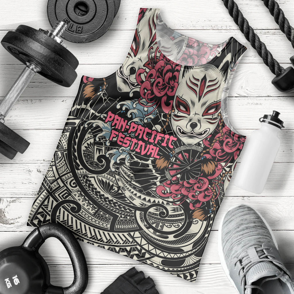 Personalized Japanese Kitsune Mask Men Tank Top With Polynesian Arty Style LT9 - Polynesian Pride