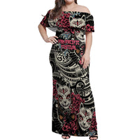 Personalized Japanese Kitsune Mask Off Shoulder Maxi Dress With Polynesian Arty Style LT9 Women Black - Polynesian Pride