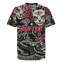 Personalized Japanese Kitsune Mask Rugby Jersey With Polynesian Arty Style