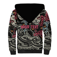 Personalized Japanese Kitsune Mask Sherpa Hoodie With Polynesian Arty Style LT9 - Polynesian Pride
